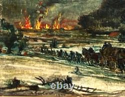 Exodus under the bombs HSP early 20th century. Signed. 16.5 x 22 cm