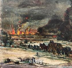 Exodus under the bombs HSP early 20th century. Signed. 16.5 x 22 cm