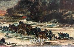 Exodus under the bombs HSP early 20th century. Signed. 16.5 x 22 cm
