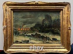 Exodus under the bombs HSP early 20th century. Signed. 16.5 x 22 cm
