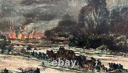 Exodus under the bombs HSP early 20th century. Signed. 16.5 x 22 cm
