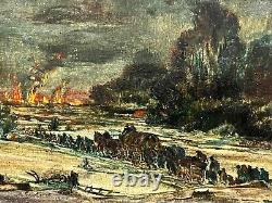 Exodus under the bombs HSP early 20th century. Signed. 16.5 x 22 cm