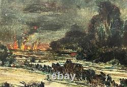 Exodus under the bombs HSP early 20th century. Signed. 16.5 x 22 cm