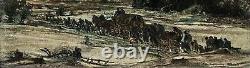 Exodus under the bombs HSP early 20th century. Signed. 16.5 x 22 cm