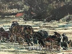 Exodus under the bombs HSP early 20th century. Signed. 16.5 x 22 cm