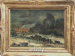 Exodus under the bombs HSP early 20th century. Signed. 16.5 x 22 cm