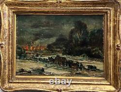 Exodus under the bombs HSP early 20th century. Signed. 16.5 x 22 cm