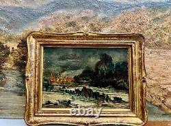 Exodus under the bombs HSP early 20th century. Signed. 16.5 x 22 cm