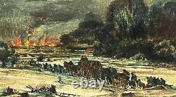 Exodus under the bombs HSP early 20th century. Signed. 16.5 x 22 cm