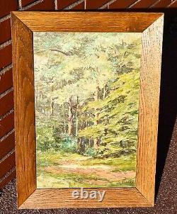 FLEURY. Landscape Under Wood. Oil painting on wooden panel signed