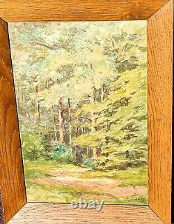 FLEURY. Landscape Under Wood. Oil painting on wooden panel signed