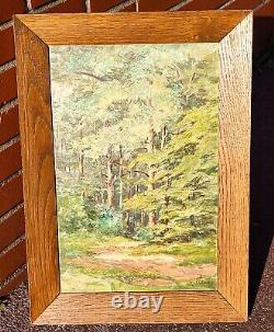 FLEURY. Landscape Under Wood. Oil painting on wooden panel signed