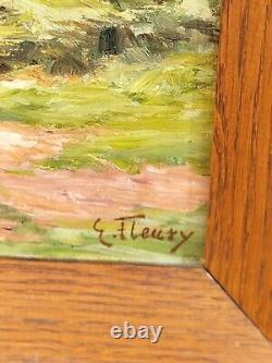 FLEURY. Landscape Under Wood. Oil painting on wooden panel signed