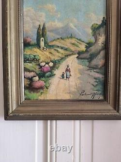 FORTUNÉ Senior oil on wood Walk in Provence animated French school circa 1900