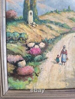 FORTUNÉ Senior oil on wood Walk in Provence animated French school circa 1900