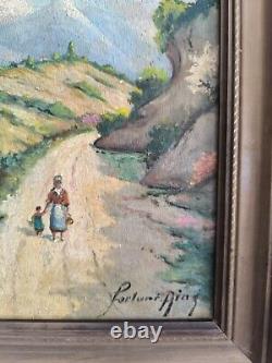 FORTUNÉ Senior oil on wood Walk in Provence animated French school circa 1900