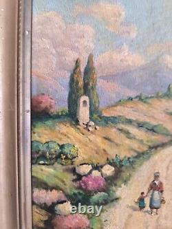 FORTUNÉ Senior oil on wood Walk in Provence animated French school circa 1900