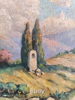 FORTUNÉ Senior oil on wood Walk in Provence animated French school circa 1900