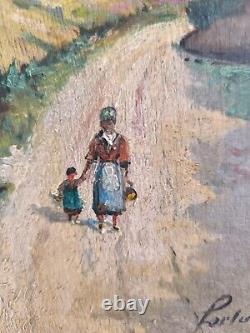 FORTUNÉ Senior oil on wood Walk in Provence animated French school circa 1900