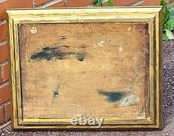 F. JACQUES. Riverbank Landscape Oil Painting on Wood Panel Signed