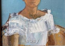 Female Portrait Original Antique Oil Painting 1950-60 Beauty Girl Expressive