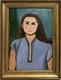 Female Portrait Original Vintage Oil Painting 1951, Beautiful Girl, Signed Framed