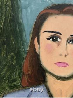 Female Portrait Original Vintage Oil Painting 1951, Beautiful Girl, Signed Framed