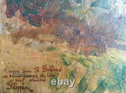 Filippini Francesco Italian Impressionist Table 19th Oil Landscape Mountain