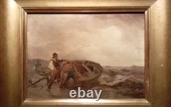 Fishermen at Sea, Oil on Wood Panel, Unsigned