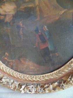 Flamande School. Oil On Toile. 17th Century. Oval Framework In Dore Wood