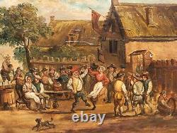 Flemish School of the 17th Century: Village Dances. Oil Painting on Wood Panel