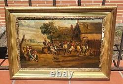 Flemish School of the 17th Century: Village Dances. Oil Painting on Wood Panel