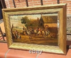 Flemish School of the 17th Century: Village Dances. Oil Painting on Wood Panel