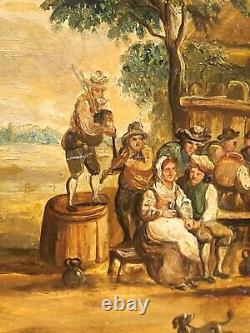 Flemish School of the 17th Century: Village Dances. Oil Painting on Wood Panel
