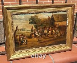Flemish School of the 17th Century: Village Dances. Oil Painting on Wood Panel