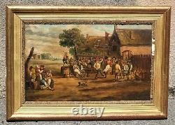Flemish School of the 17th Century: Village Dances. Oil Painting on Wood Panel