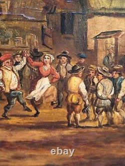 Flemish School of the 17th Century: Village Dances. Oil Painting on Wood Panel