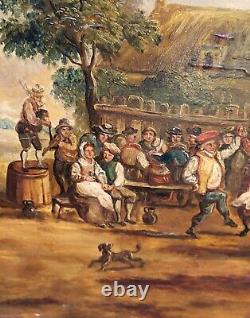 Flemish School of the 17th Century: Village Dances. Oil Painting on Wood Panel