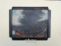 Flemish painting Oil on wood Miniature bucolic landscape + 4 new CDs