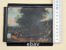 Flemish painting Oil on wood Miniature bucolic landscape + 4 new CDs