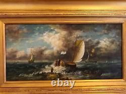 Former English School, Marine Scene, Oil On Wood Signed