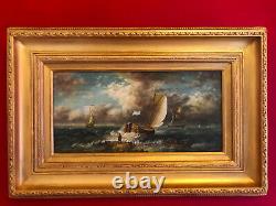 Former English School, Marine Scene, Oil On Wood Signed