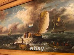 Former English School, Marine Scene, Oil On Wood Signed