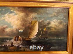 Former English School, Marine Scene, Oil On Wood Signed