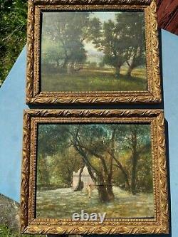Former Golden Wooden Frame Pair Painting On Orientalist Wood Painting