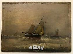 Former Marine Painting Oil On Panel Signed Wood Georges XIX # 2