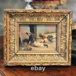 Former Oil Painting On Military Wood XIX E Sign Motter Frame Dore