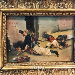 Former Oil Painting On Military Wood XIX E Sign Motter Frame Dore