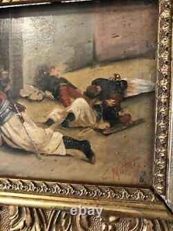 Former Oil Painting On Military Wood XIX E Sign Motter Frame Dore