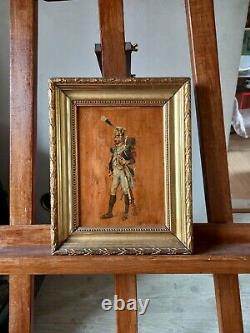 Former Oil Painting On Napoleonic Soldier Panel Signed 21x15 CM / 2